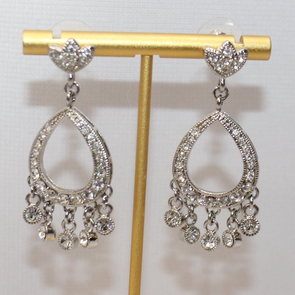 Silver CZ Chandelier Pierced Earrings